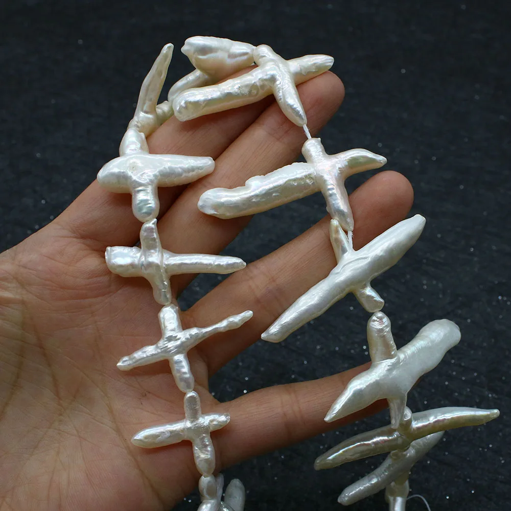 Natural Freshwater Pearl Beads Cross Shape Horizontal Hole Beads for Fashion Jewelry Making DIY Necklace Earrings Accessories