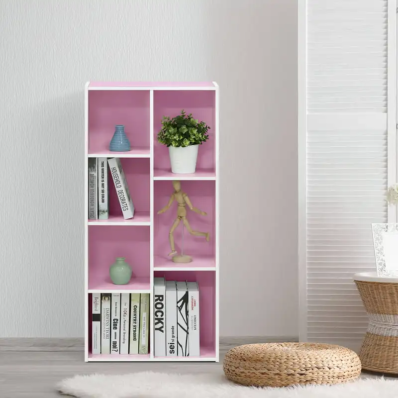 

11048 7-Cube Reversible Open Shelf, White/Pink Home Decor Display Stand Book Shelf Home Furniture Office Bedroom Display Rack Sh