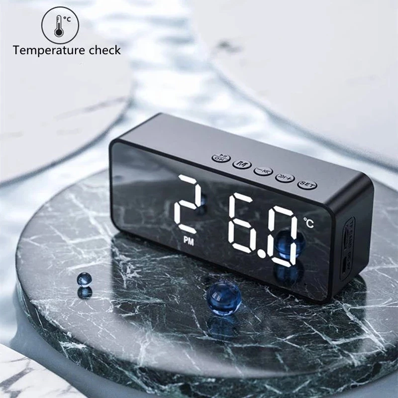 

Bluetooth Speaker Wireless Portable BassSpeakers Subwoofer Support TF Card Sound Box Mirror Dual Alarm Clock Music Player
