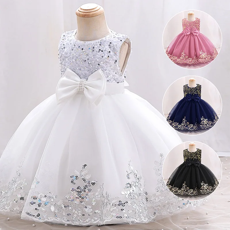 

2023 New Baby Girls Princess Dress Sequin Sleeveless Kids Party Dress Flower Girls Dresses For Weddings Disguise Ball Gown 1-6Y