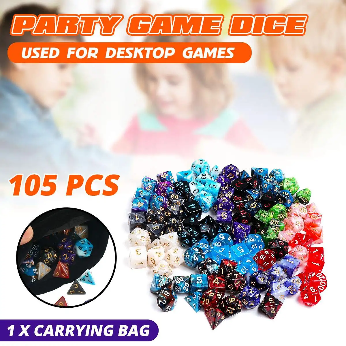 

105Pcs Polyhedral Dice Set Carved Pattern DND RPG MTG Role Playing Dragon Table Game +Bag Mixed Color Set