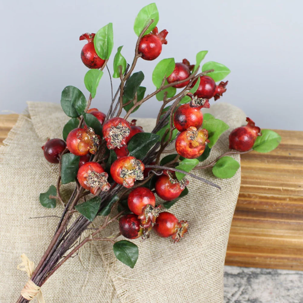 

Pomegranate Artificial Berries Berry Stems Flower Christmas Fake Decor Branches Red Faux Picks Holly Rosehip Flowers Simulation