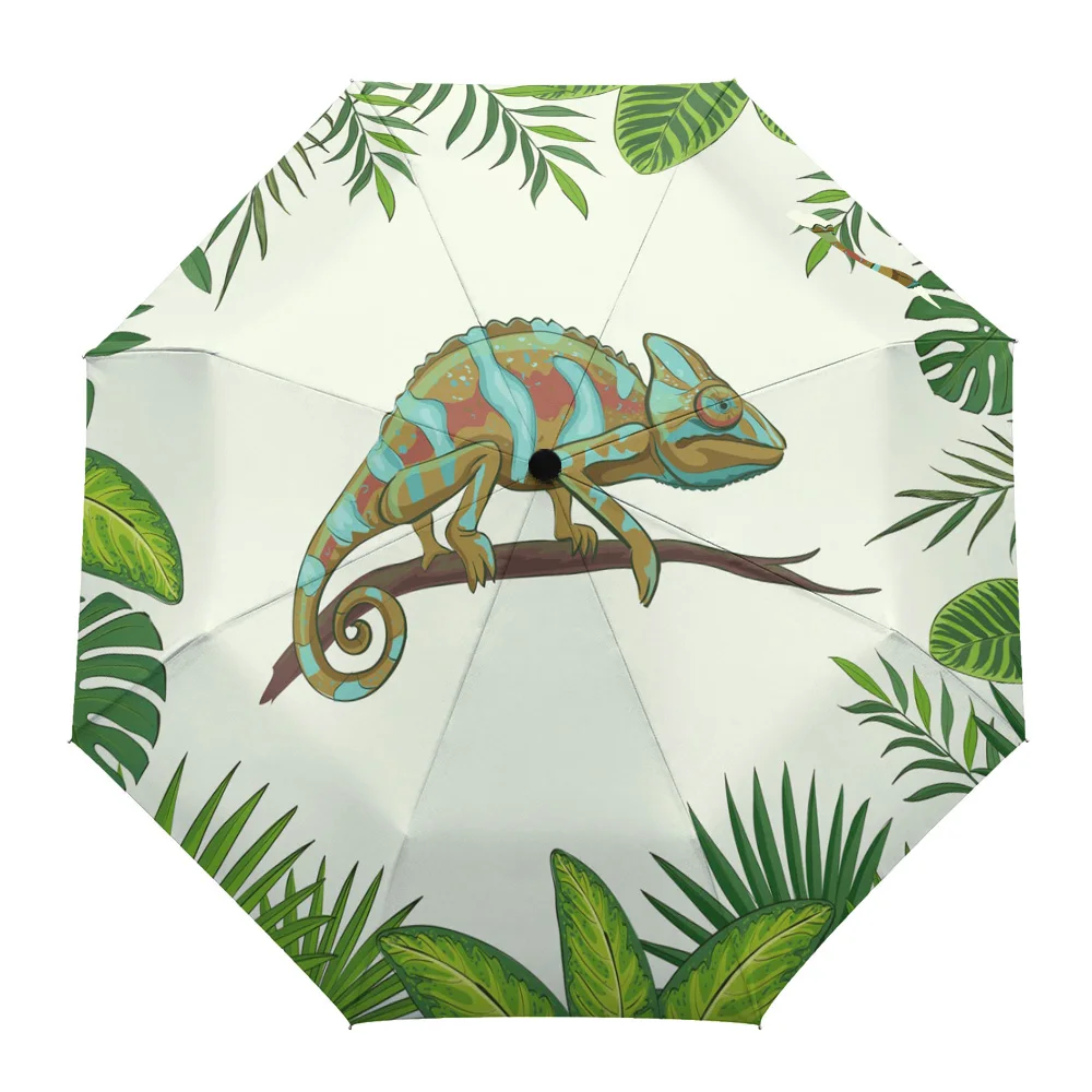 

Летний Зонт с листьями Хамелеона, Автоматические Складные зонтики для улицы, восемь нитей, с принтом для взрослых