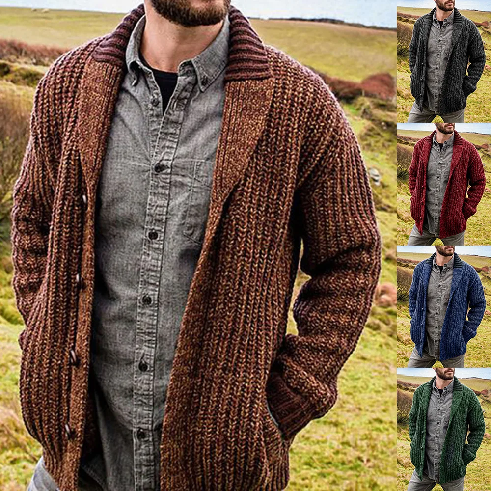 

Luxury 2023 New Men Cardigan Solid Long Sleeve Slim Knitted Sweater Coat