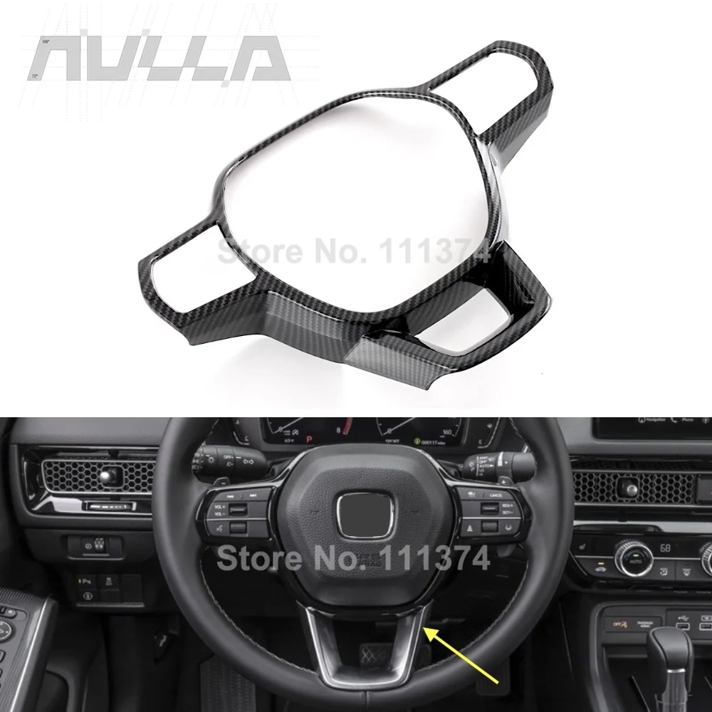 

Carbon Red For Honda Civic 11th 2022 2023 Car Interior Steering Wheel Button Decoration Frame Cover Sticker Decor Accessories
