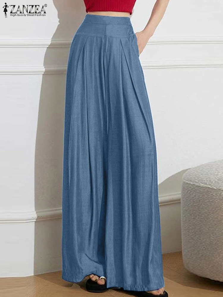 ZANZEA Модные женские осенние брюки Элегантные однотонные свободные с высокой