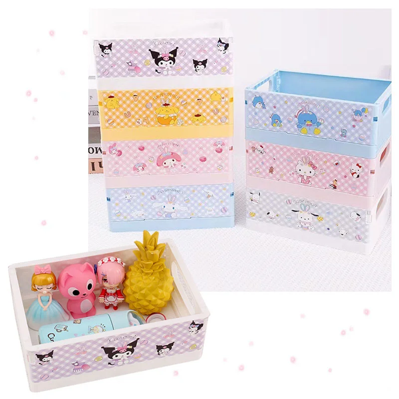 

Anime Sanrioed My Melody Cinnamoroll Kuromi Cartoon Cute Foldable Plastic Storage Box Kawaii Large Capacity Desktop Sundries Box