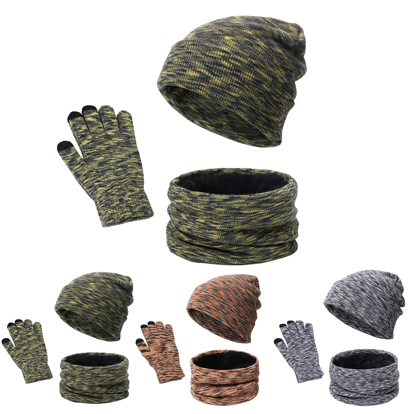 

Winter Hat Sets Womens Multi-color Beanie Skull Caps Hats Thick Warm Knitted Scaves Outdoor Riding Hat Scarf Gloves Set