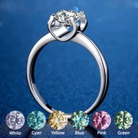 luxury 0 5 2ct moissanite ring jewelry for women blue pink yellow green cyan diamond rings s925 silver