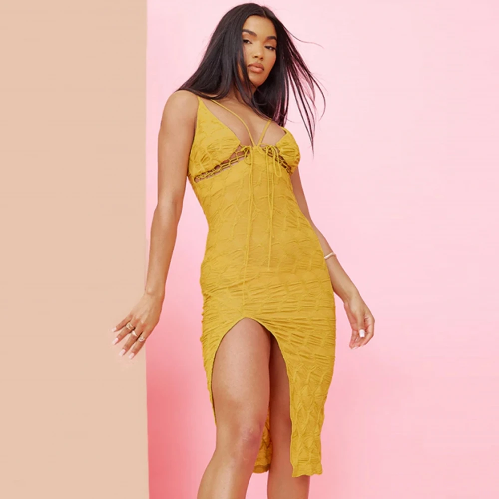 

Women Sexy Bikini Cover Ups Solid Hollow Sleeveless Transparent Belted Split Maxi Dress Female Swimwear Swimsuit Bathing Suit