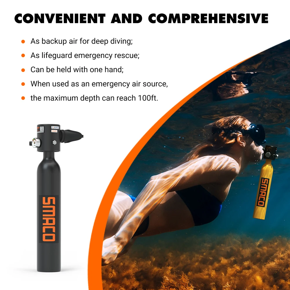 Smaco S300Plus Mini Scuba Tank Diving Equipment Snorkeling Dive Bottle Oxygen Cylinder Scuba Diving Air Tank Set With Hand Pump