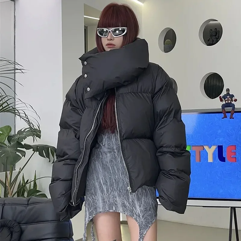 Зимняя женская куртка-пуховик с большим отложным воротником свободные толстые