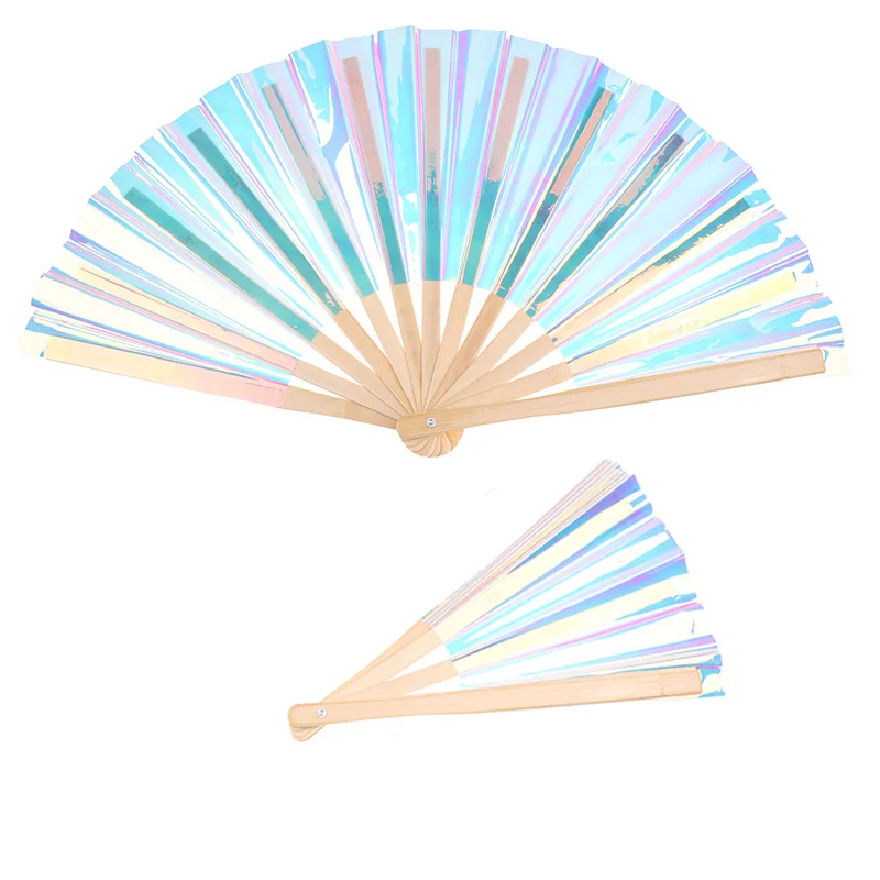 

PVC Tai Chi Fan Bamboo Fan Laser Kung Fu Folding Fan Craft Gifts Stage Performance Dance Party Photography Props Fan