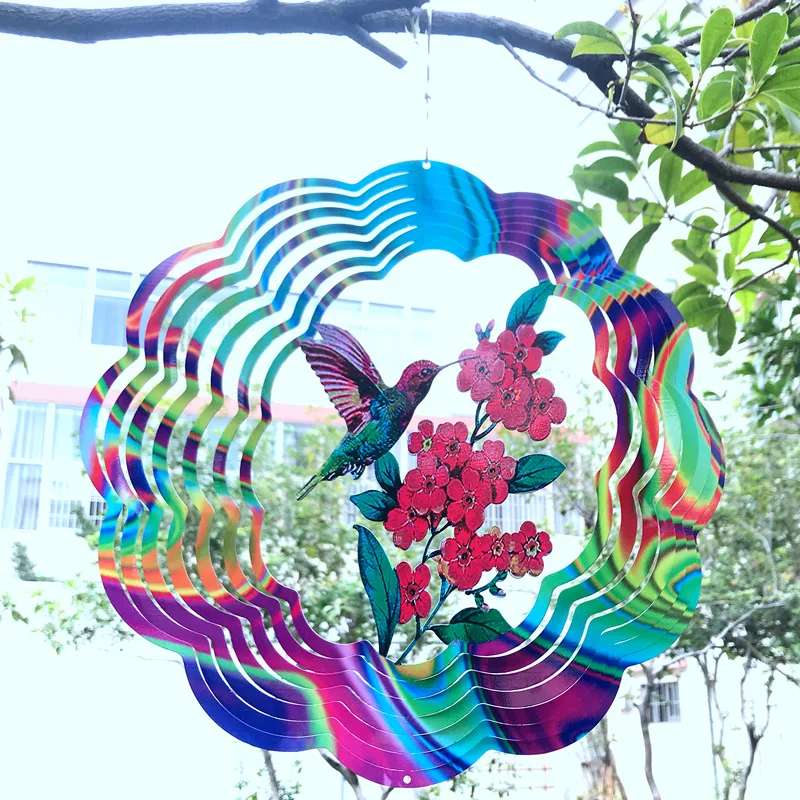 

2022 stainless steel metal three-dimensional 3D rotating wind wind chime Wind Spinner color 12-inch room decoration accessories