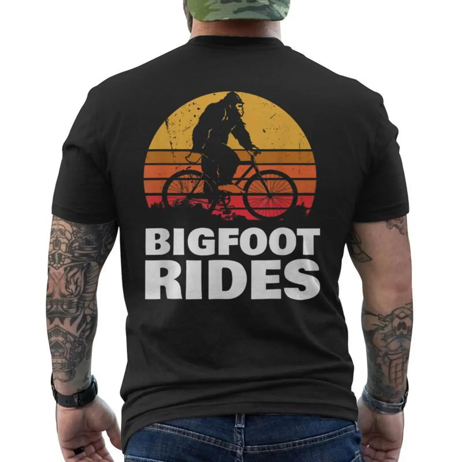 Фото Футболка Bigfootélo De Montagne Humoristique с принтом на спине, винтажная, с эффектом потертости, мужская, уличная мода, стильная, унисекс, подарок №1