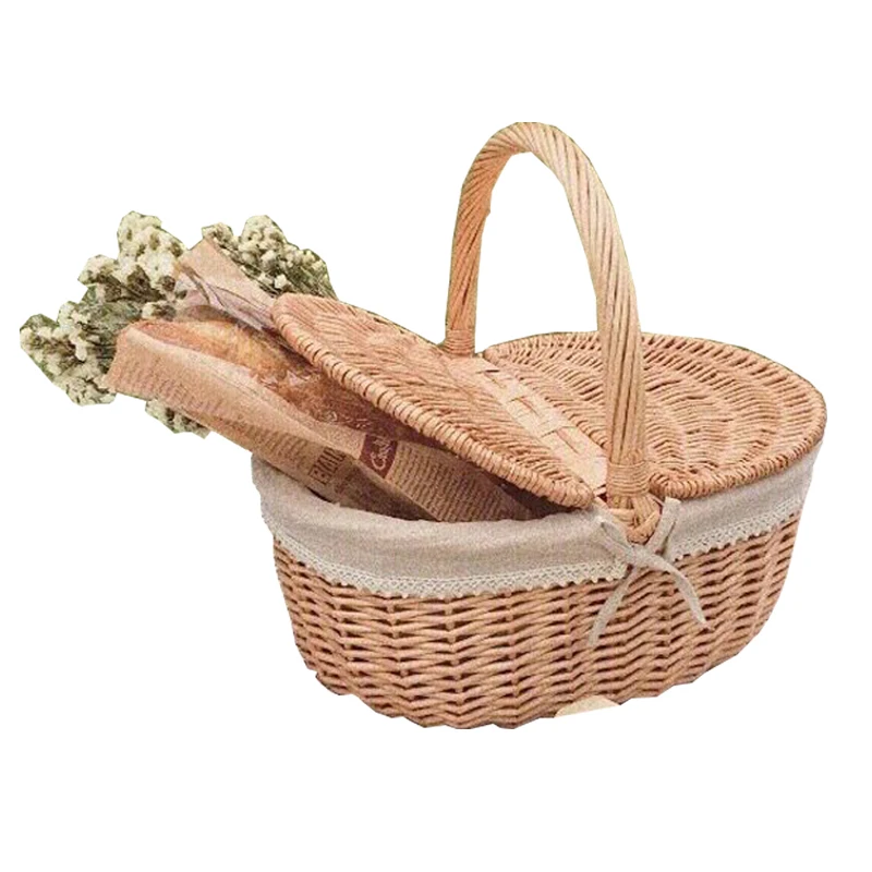 

Woven Rattan Basket Picnic Camping Storage Basket Bread Fruit Food Breakfast Flower Display Basket Box Home Decor Kitchen Items