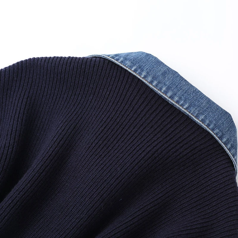 Осень-зима винтажный корейский модный женский джинсовый лоскутный кардиган