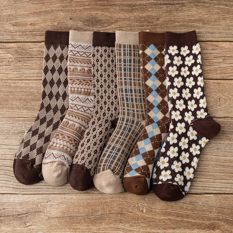 

Толстые европейские ретро носки для мужчин и женщин, парные длинные забавные носки с узором в клетку, уличная мода, Харадзюку, теплые мужские носки