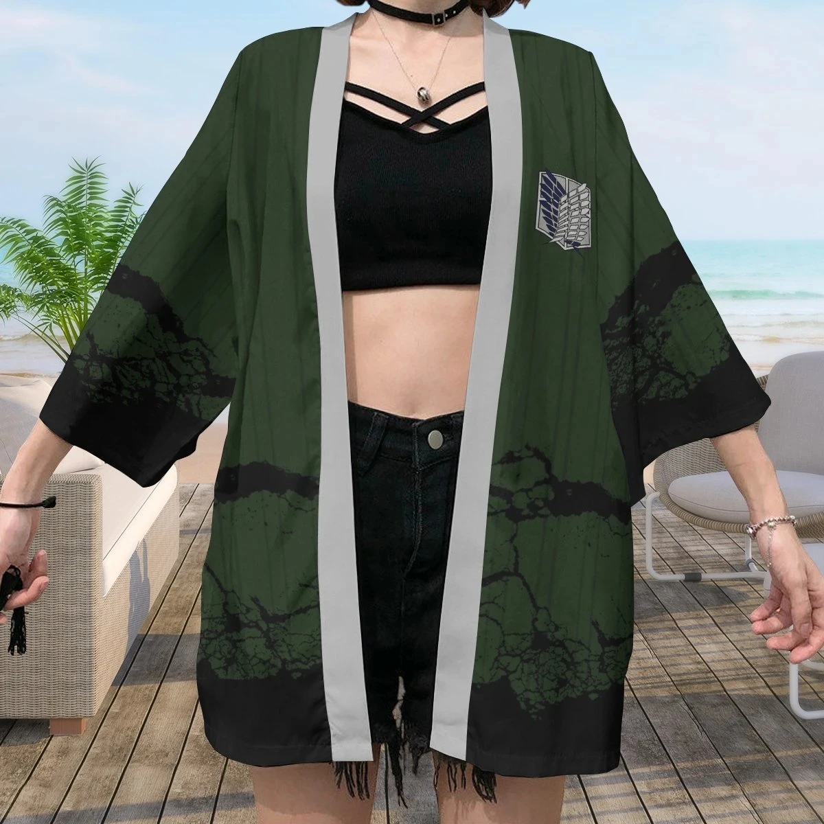

Trendy Anime attack on titan levi ackerman eren jaeger cosplay costumes cardigan kimono Women men scout regiment cloak haori bat