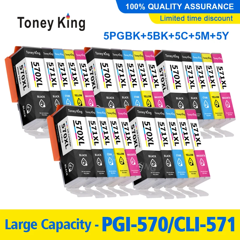 Toney King PGI570XL CLI571XL PGI 570 Ink Cartridge X 5Set For Canon PIXMA MG5750 MG5751 MG5752 MG5753 MG6850 MG6851 MG6852