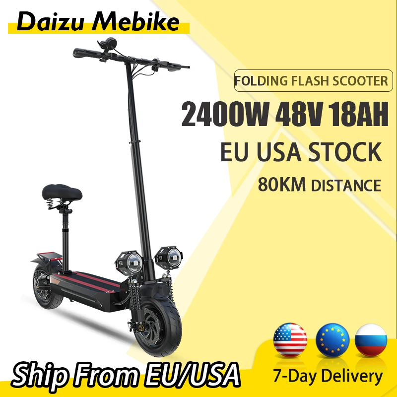 

Электрические скутеры 70 км/ч для взрослых 48 в 2400 Вт Высокая мощность двойной мотор максимальный пробег 80 км с сиденьем электрический самока...