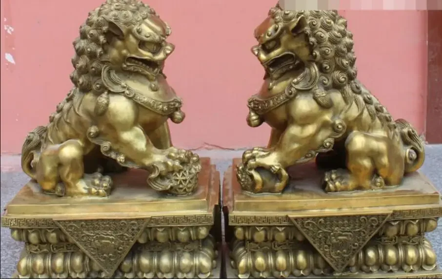 18 &quotкитайская бронзовая защита для собак Foo Fu ворота лев пара детских животных