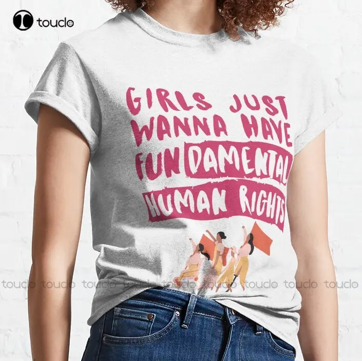 

Классическая футболка с надписью «Girl Just want has основательные права человека», мужские футболки 80-х годов, модные оригинальные смешные футбол...