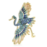 wulibaby enamel crane brooches for women unisex 2 color rhinestone flying bird party office brooch pin gifts