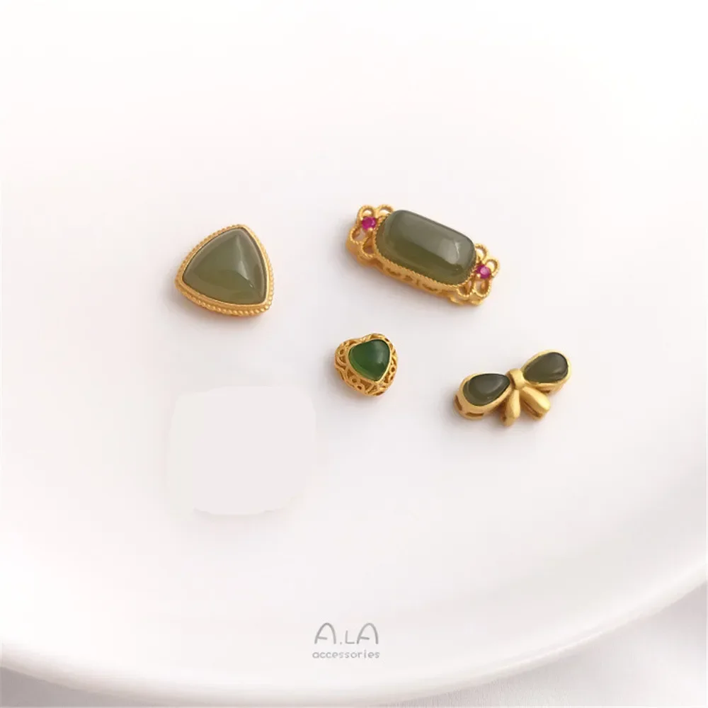 Посеребренная 925 песочное золото прозрачный аква Хотан нефритовый бант клевер