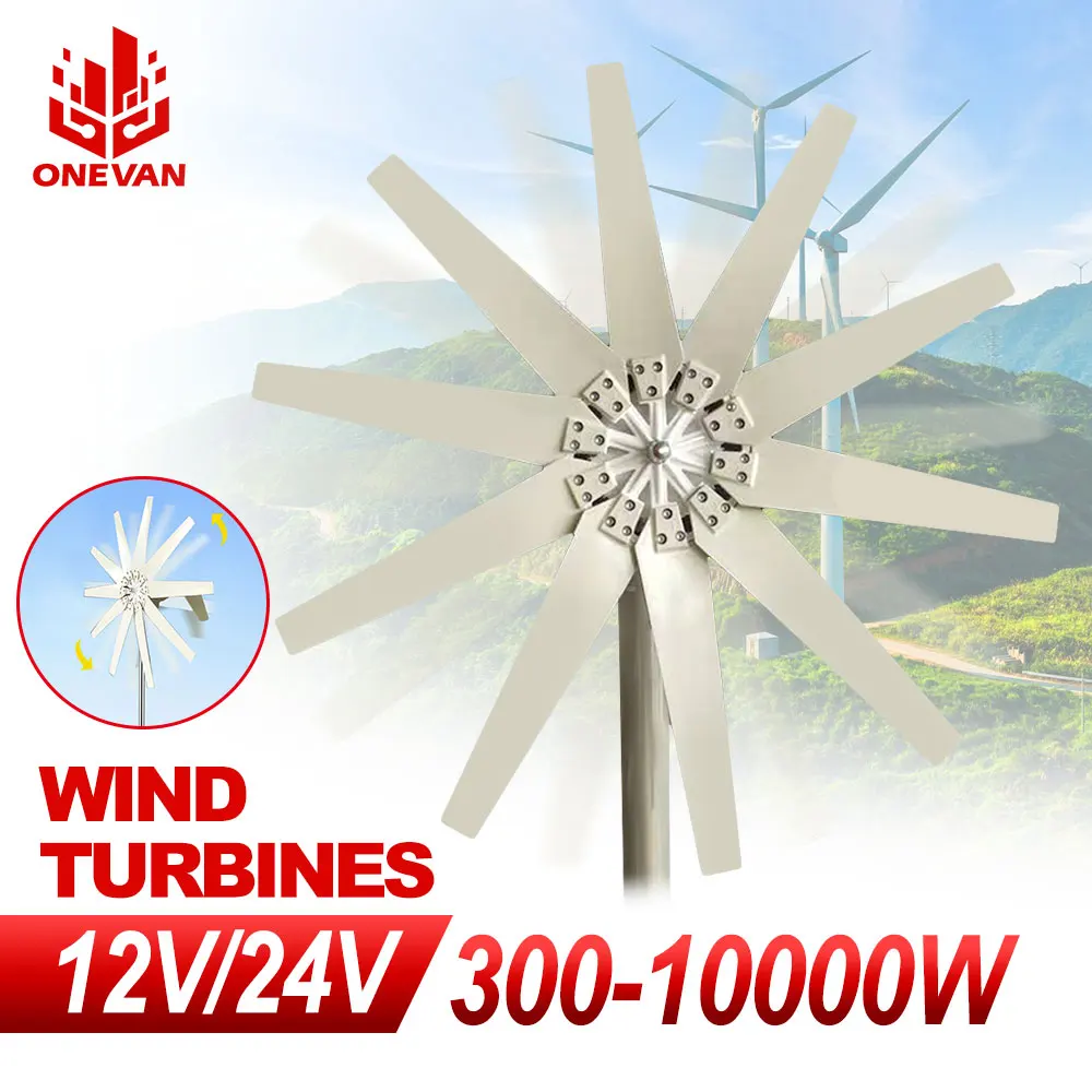 ONEVAN 10 Blades Wind Turbine 10000W 12/24V MPPT Controller 