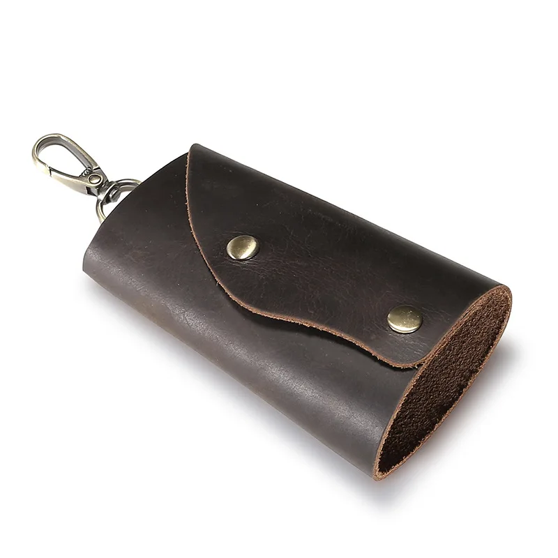 

Genuine Leather Keychain Men Key Wallet Vintage Housekeeper Key Holder Organizer Pouch Casual Mini Slim Key Case Cover Bag
