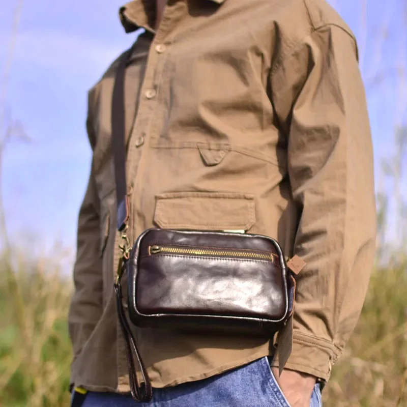 Мужская кожаная сумка ручной работы AETOO портфель на молнии повседневная из