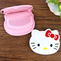 hello kitty anime cartoon comb makeup mirror student suit korean style portable portable mirror comb two piece set for girl gift