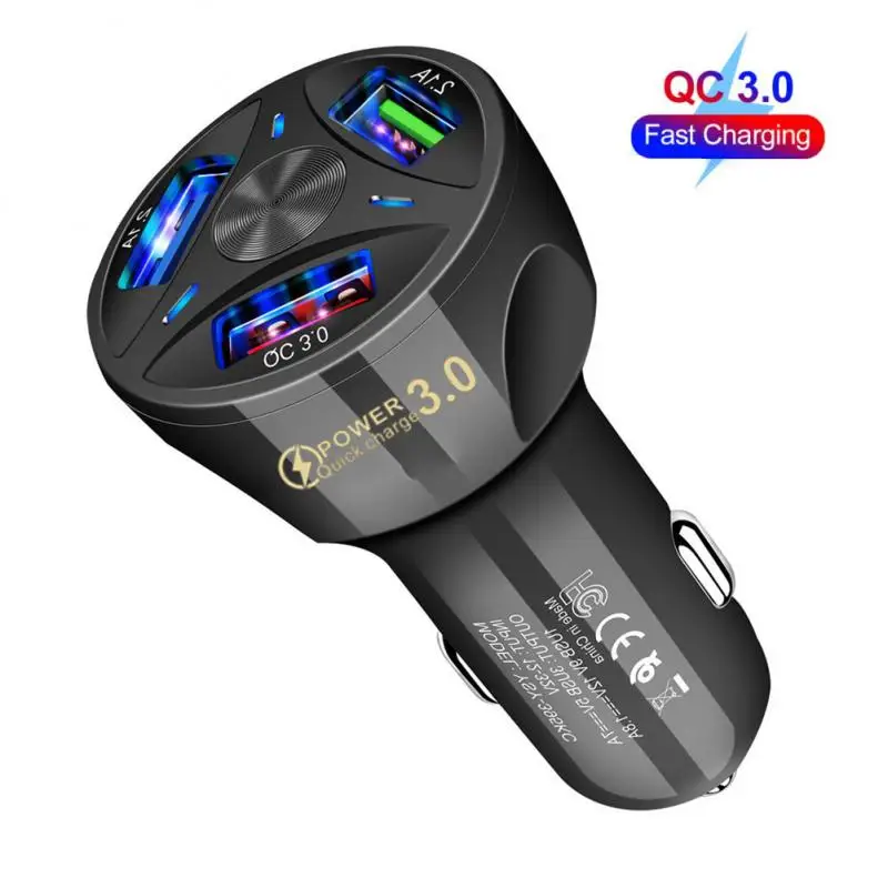 

Автомобильное зарядное устройство с 3 USB-портами, 12 В, кабель для быстрой зарядки QC 3,0