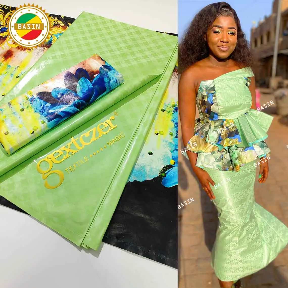 Персиковый принт базин богатый жаккард с простой идеально подходит для