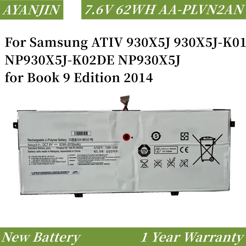 AA-PLVN2AN 7.6V 62Wh Laptop Battery For Samsung ATIV 930X5J 930X5J-K01 NP930X5J-K02DE NP930X5J for Book 9 Edition 2014