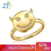 gz zongfa 925 sterling silver ring for women diamond devil smiley face rings cute happy face ring plated 18k gold fine jewelry