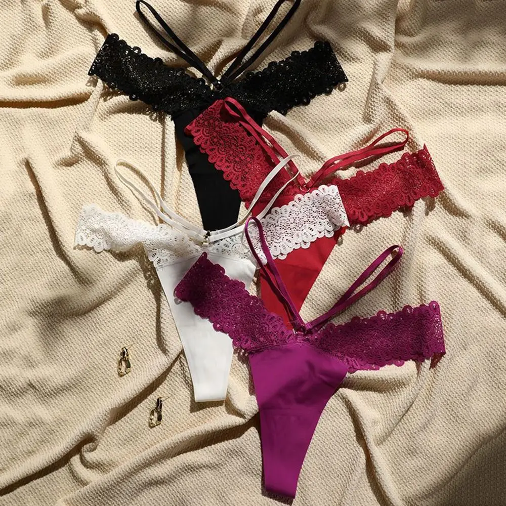 

For Women Bikini Thong Ice Silk Underpants Cross Strap Women Thong Traceless Panties Female Lingerie Lace Panties