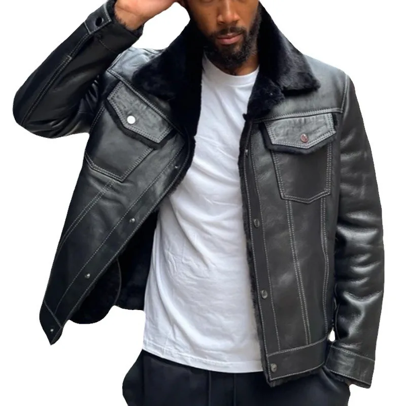 Изысканная кожаная курткаBoutique Heavy IndustryPULeather Jacket плюс кашемировый меховой