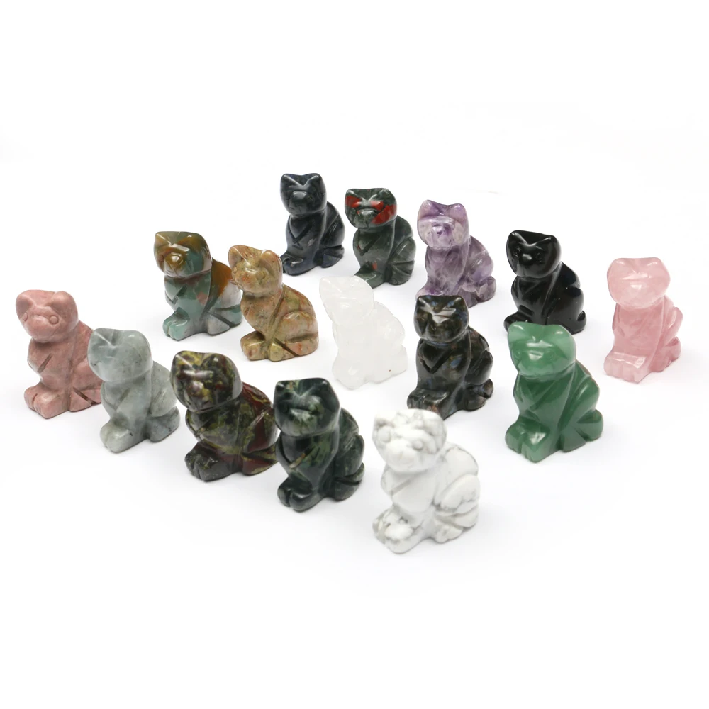 

Mineraali 1.5" Cat Statue Natural Stone Carved Healing Crystal Lucky Cat Animal Figurines Reiki Labradorite Gemstone Decoration