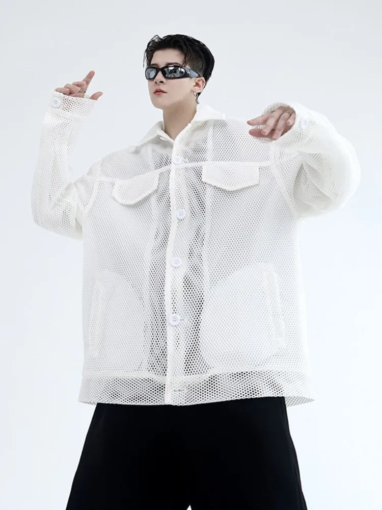 

Мужская однобортная куртка SYUHGFA, сеточная Свободная куртка с отложным воротником, Корейская уличная одежда, осень 2022