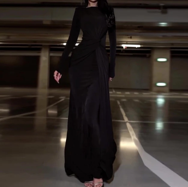 Женское платье элегантное однотонное облегающее Платье макси с круглым вырезом