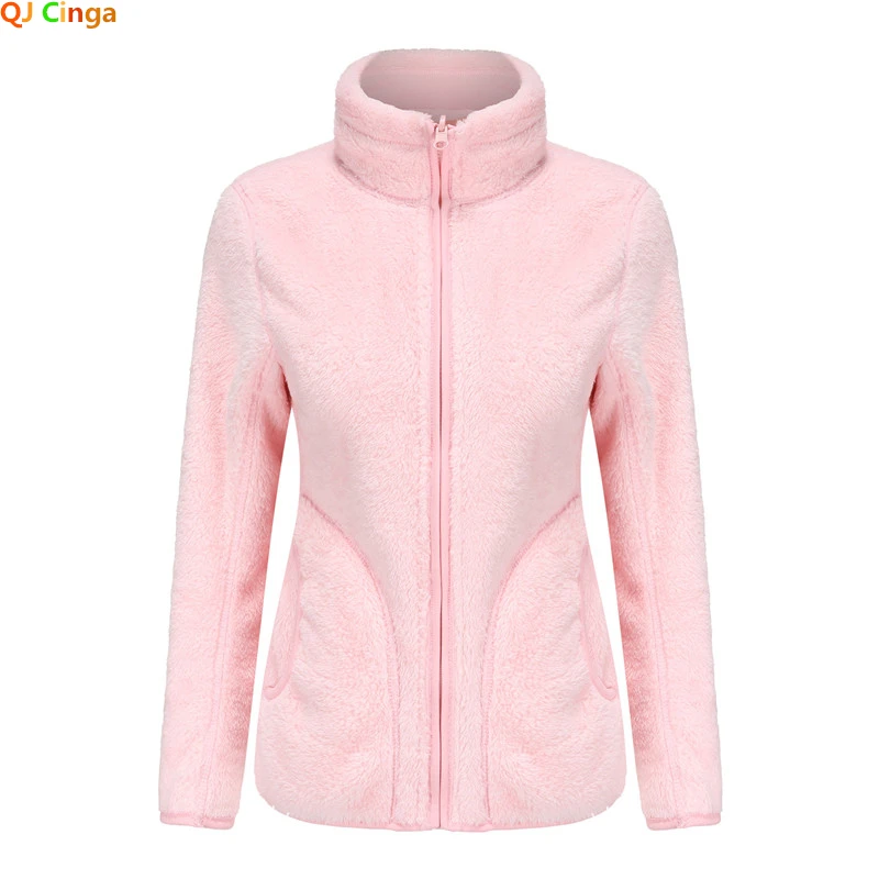 Men and Women Winter Plus Velvet Thicken Warm Coat Ladies' Double-sided Fleece Overcoat Pink Blue Black Outerwear of Female