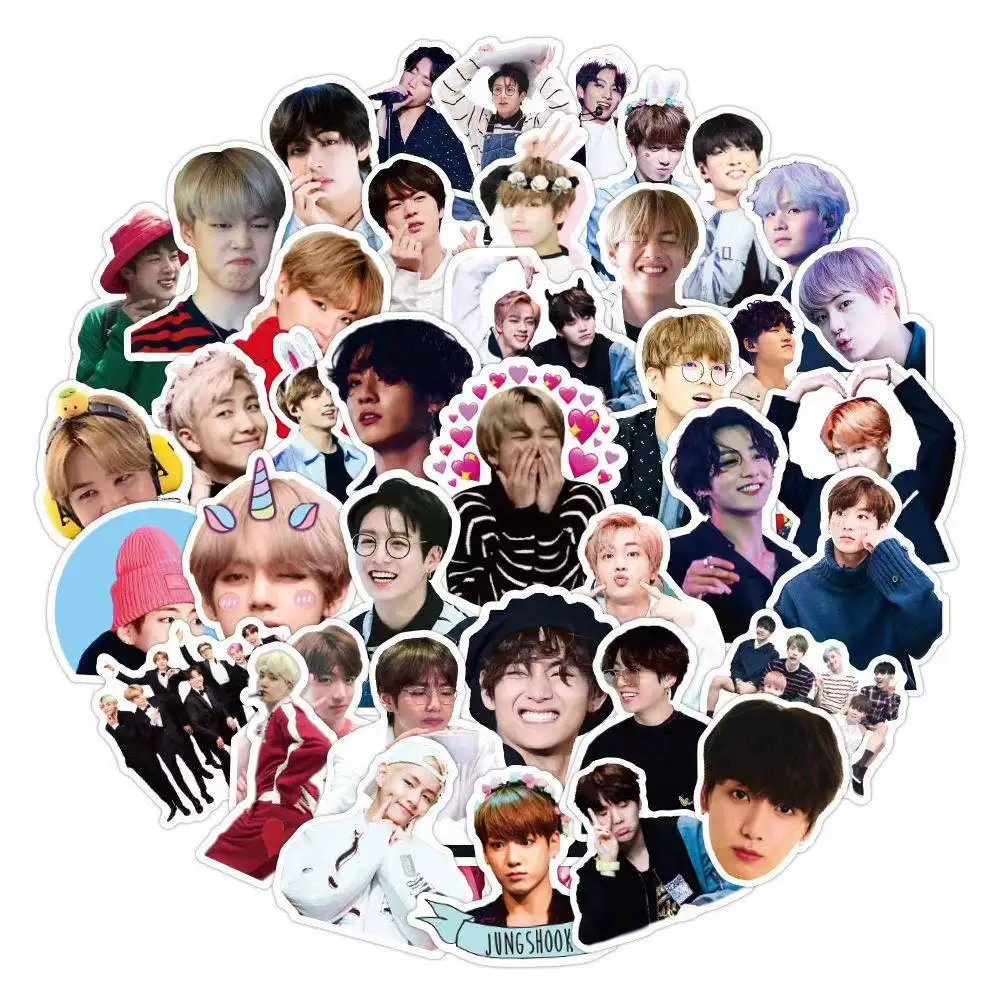 

10/50pcs/Pack Bangtan Boys Stickers Kpop Korean Stars JIMIN JUNG KOOK V Sticker Waterproof Laptop Water Bottle Skateboard Decals