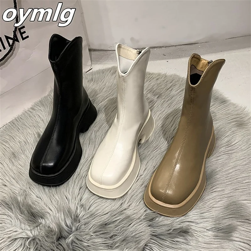 

Boots women's autumn winter single boots 2022 new thick-soled white mid-tube boots popular elastic thin boots small short boots