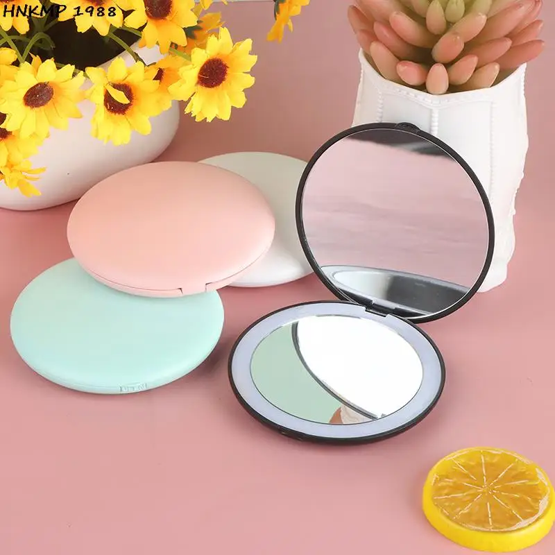 

4 Color 3X Magnifying Lighted Makeup Mirror Light Mini Round Portable LED Make Up Mirror Sensing USB Chargeable Makeup Mirror