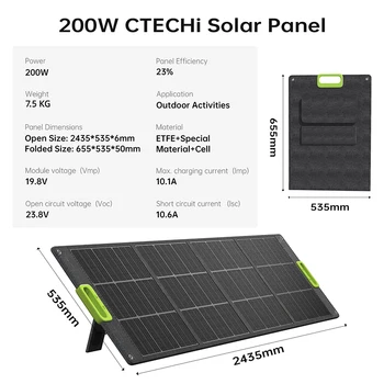 CTECHi Portable Power Station 1500W 1210Wh Solar Generator with Solar Panel 20V 200W 230V Pure Sine Wave Power for Camping 1