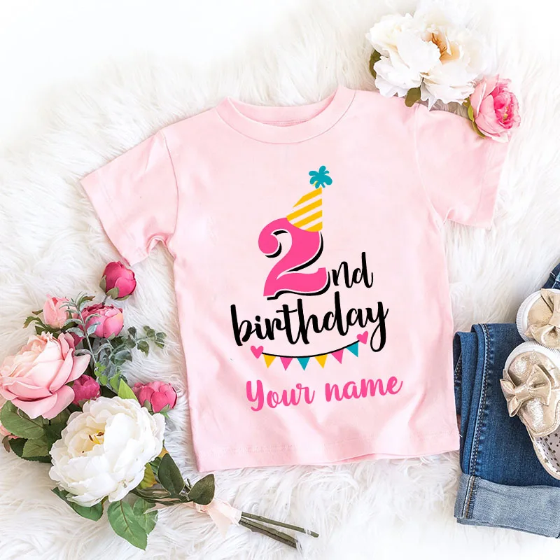 Personalized Girl Birthday Cartoon T Shirt for Girls Tshirt Number 1 2 3 4 5 6 7 8 Graphic Kids Clothes Birthday Party Outfits images - 6