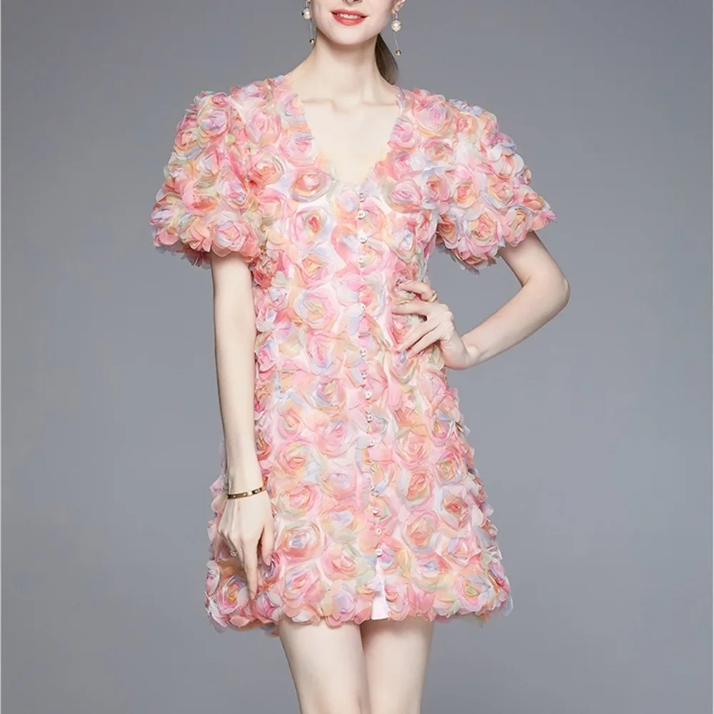 Женское облегающее мини-платье с трехмерным цветком и короткими рукавами