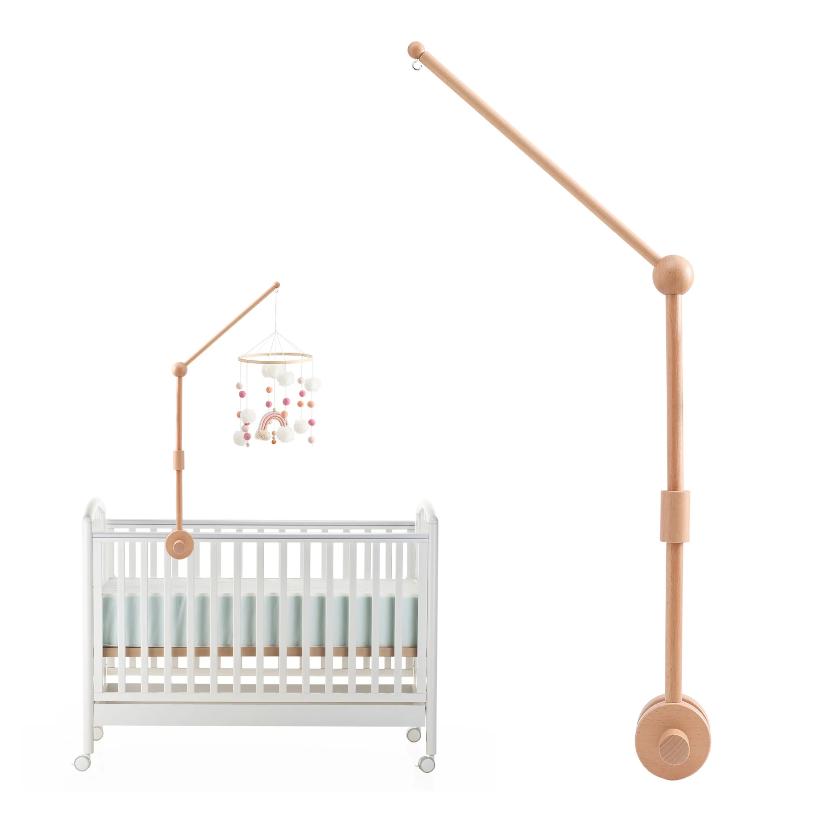 

Bopoobo New Baby Wooden Bed Bell Bracket Mobile Hanging Rattles Toy Hanger Baby Crib Mobile Bed Bell Wood Toy Holder Arm Bracket